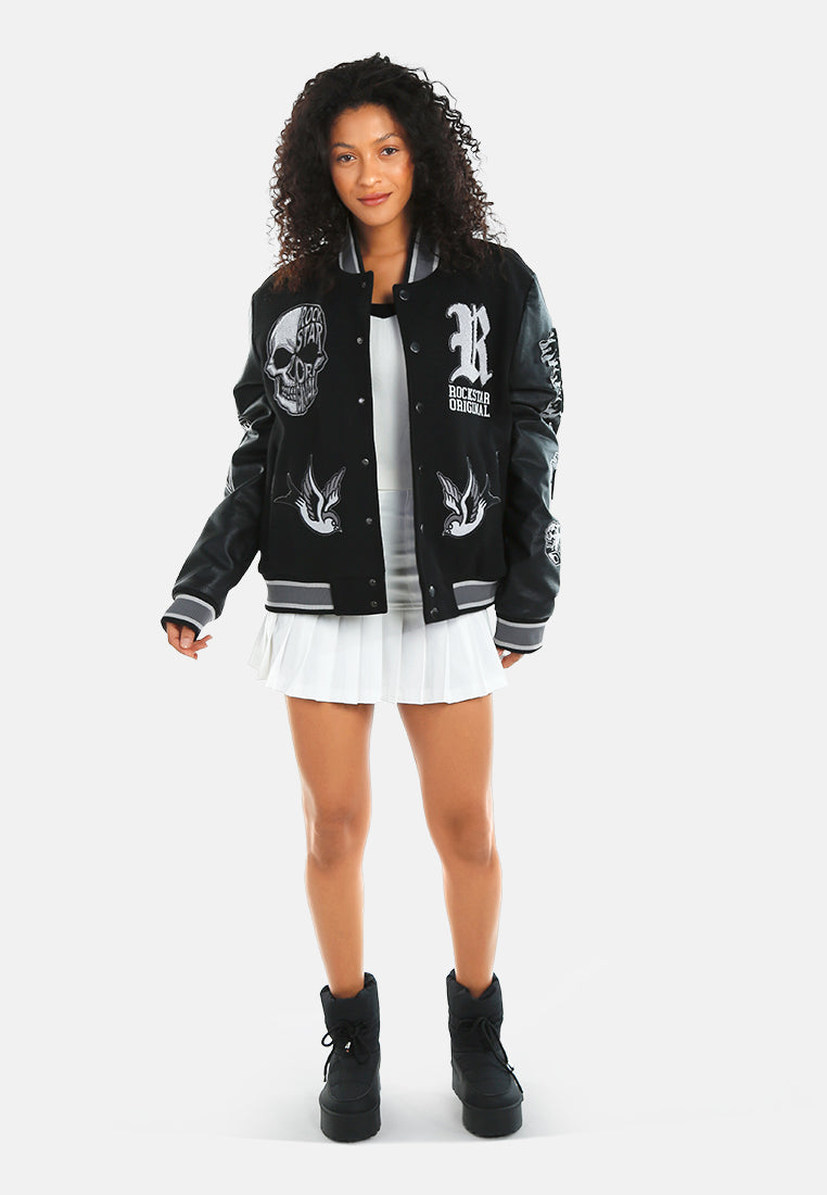 Women Patchwork Detail Varsity Jacket