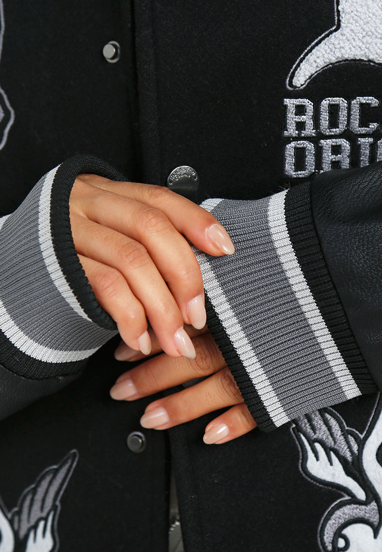 Women Patchwork Detail Varsity Jacket