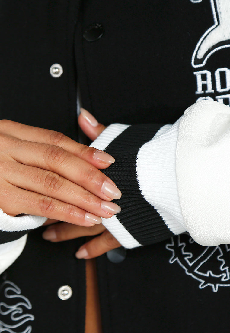 Women Contrasting Sleeves Varsity Jacket