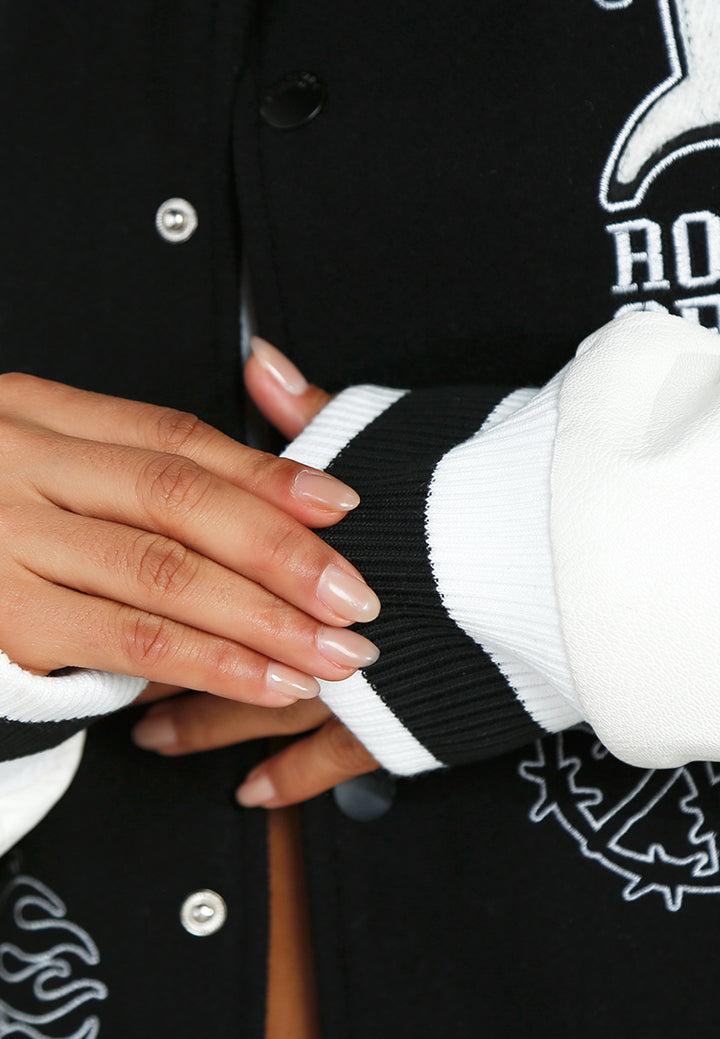 Women Contrasting Sleeves Varsity Jacket