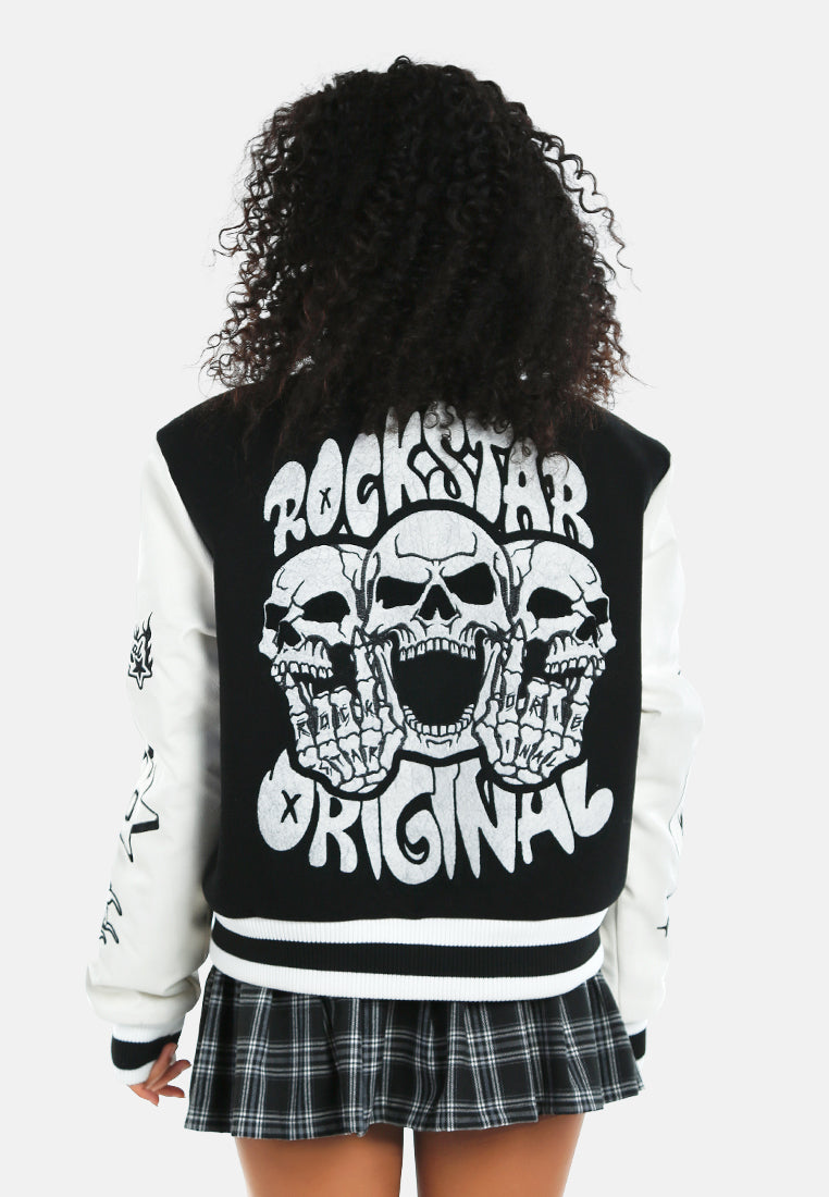 Women Contrasting Sleeves Varsity Jacket