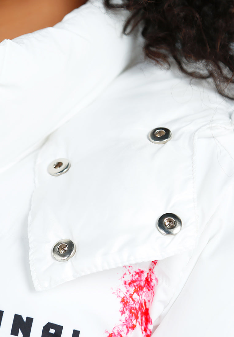 women graphics print detail quilted jacket#color_white