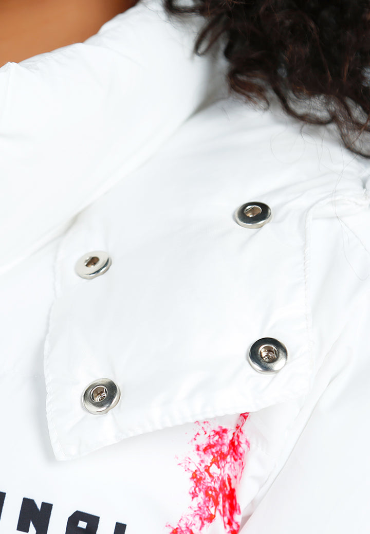 women graphics print detail quilted jacket#color_white