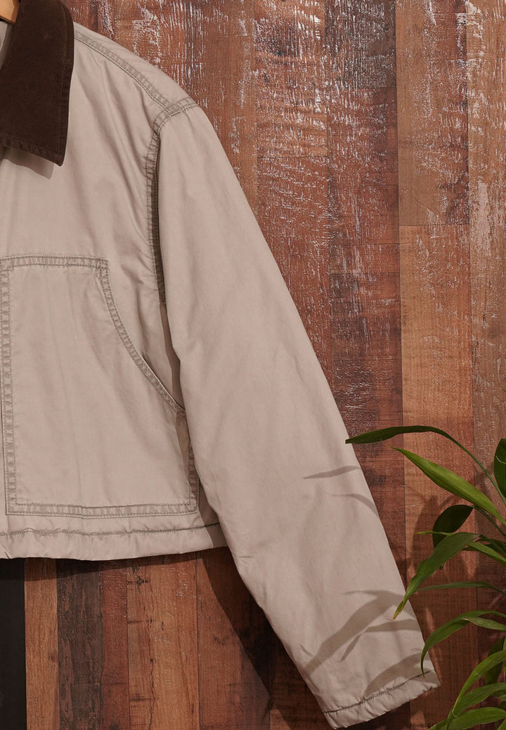 Women Cropped Contrast Collar Jacket