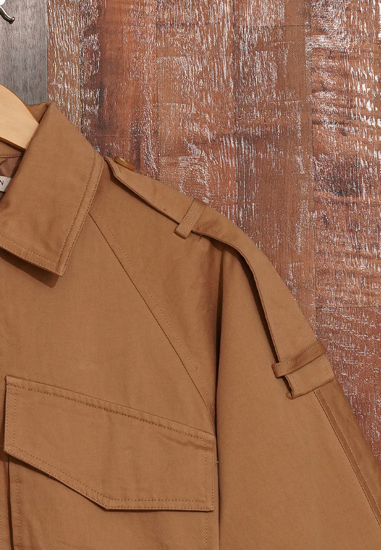 Women Cropped Utility Jacket WIth Waist Belt