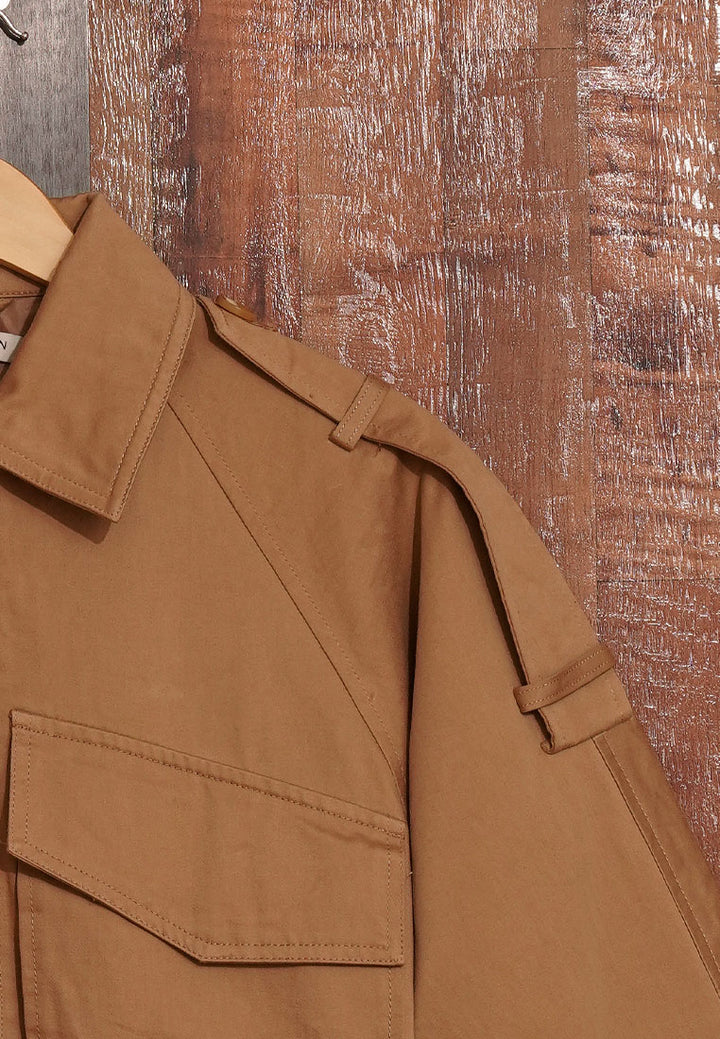 Women Cropped Utility Jacket WIth Waist Belt