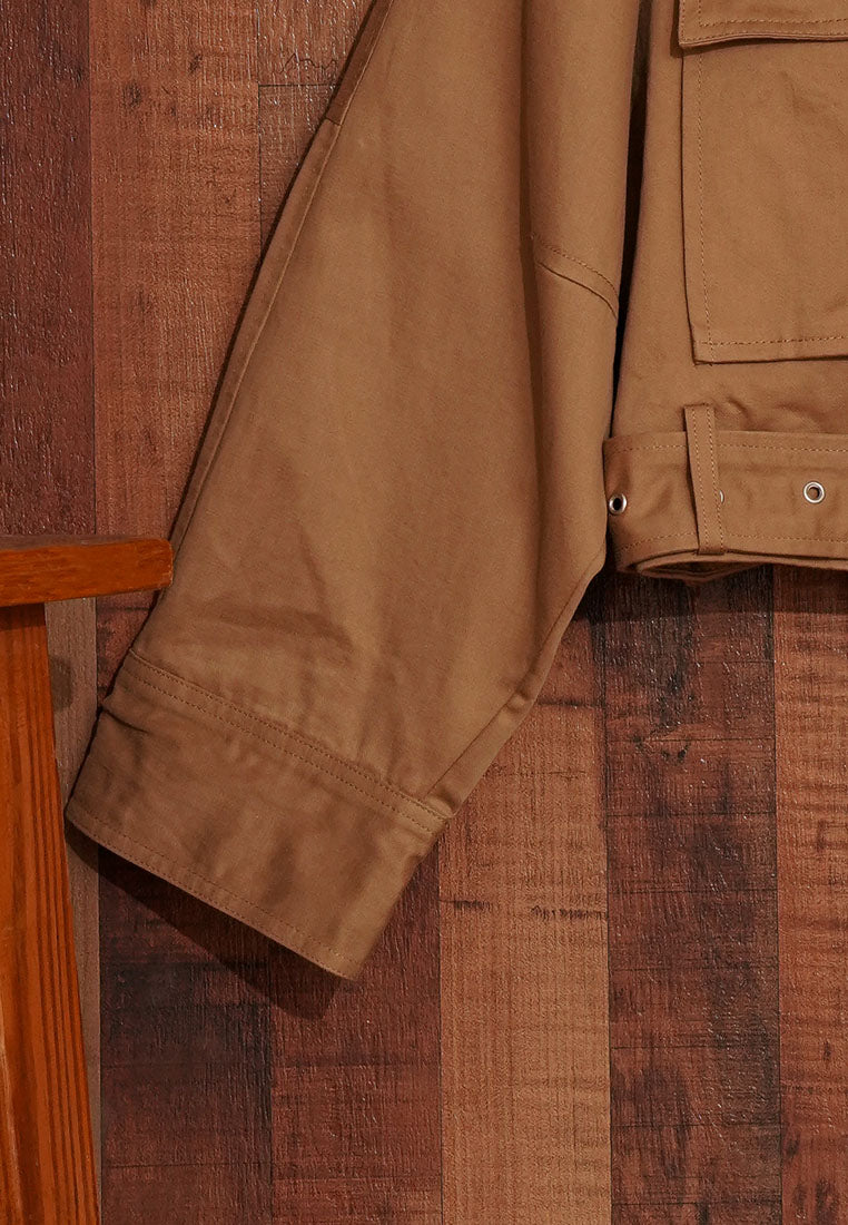 Women Cropped Utility Jacket WIth Waist Belt