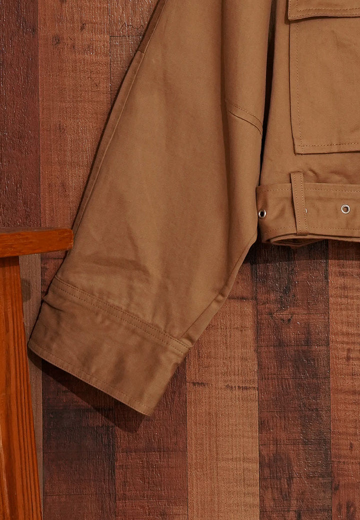 Women Cropped Utility Jacket WIth Waist Belt