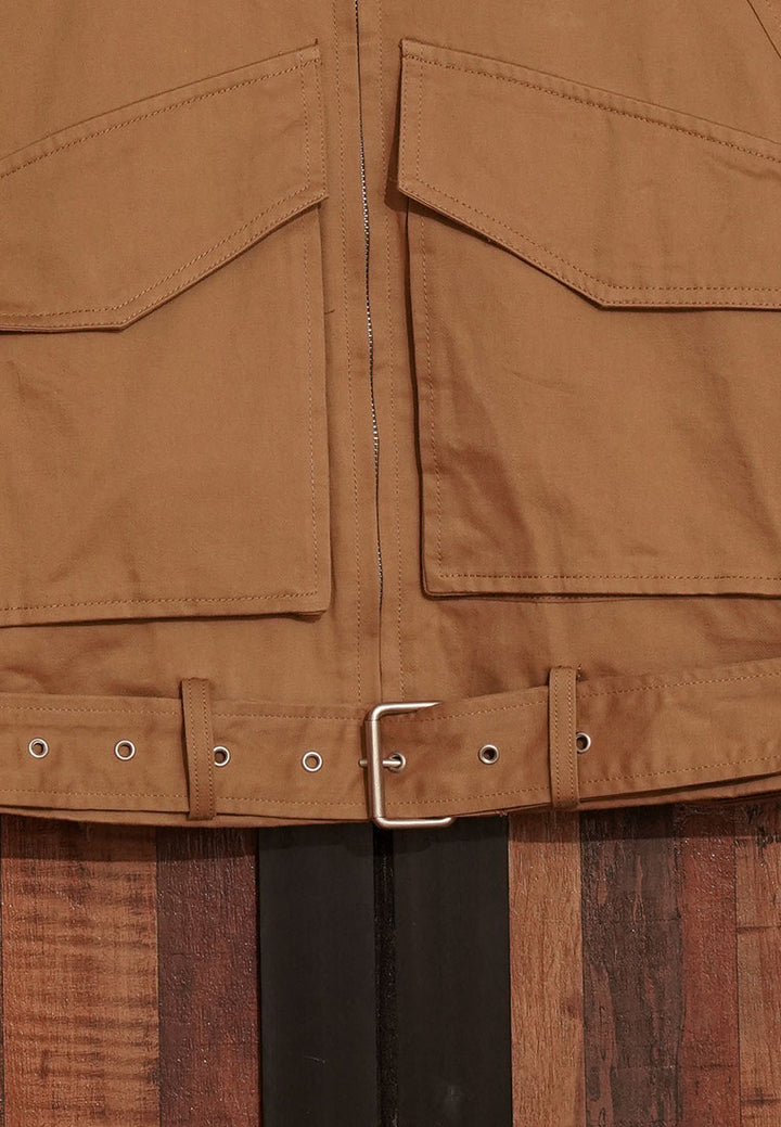 Women Cropped Utility Jacket WIth Waist Belt