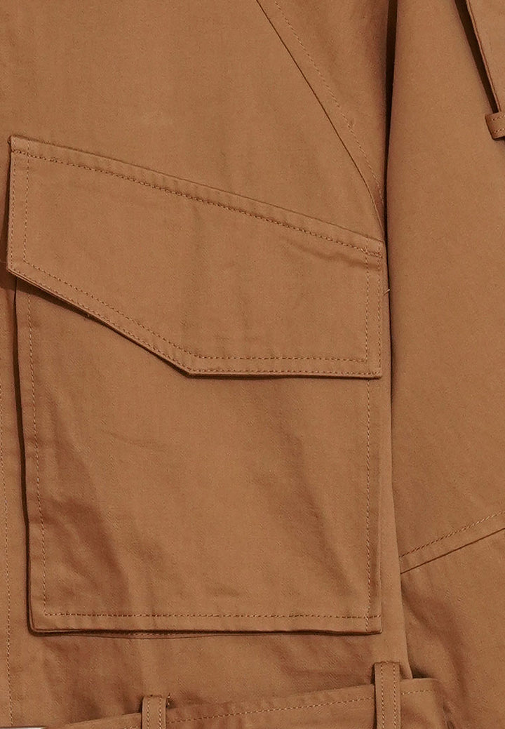 Women Cropped Utility Jacket WIth Waist Belt