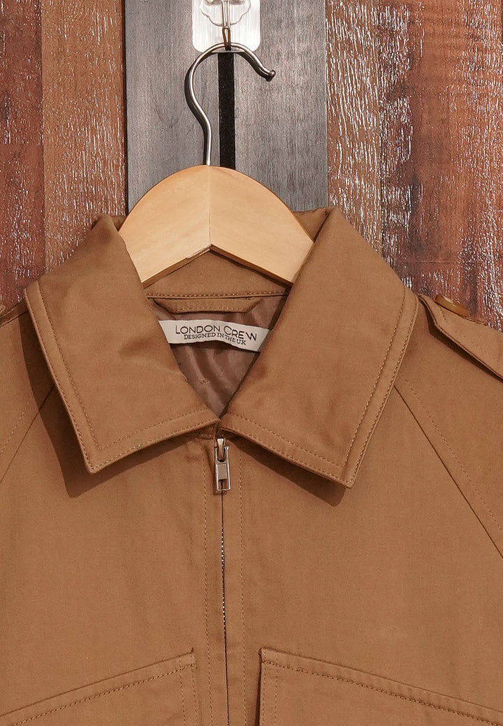 Women Cropped Utility Jacket WIth Waist Belt