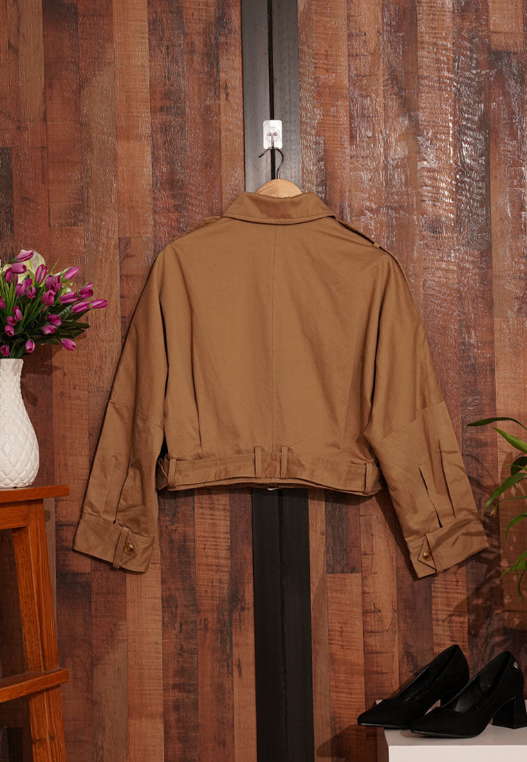 Women Cropped Utility Jacket WIth Waist Belt