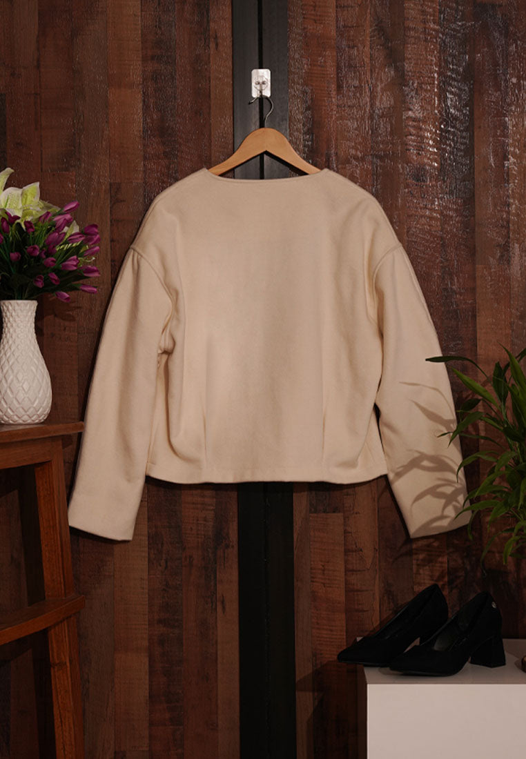 Women Cropped Lapel Collar Jacket