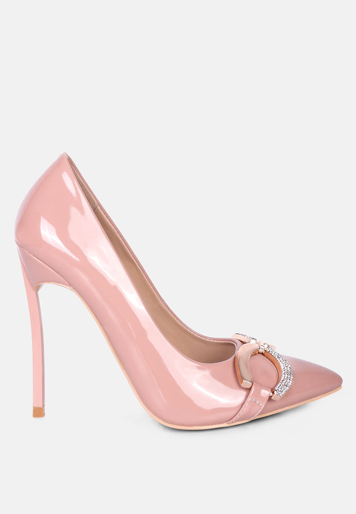 women buckle embellished stiletto pump shoes#color_blush