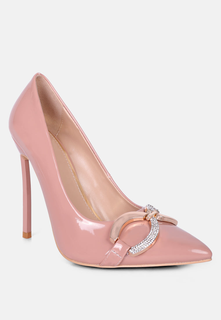 women buckle embellished stiletto pump shoes#color_blush