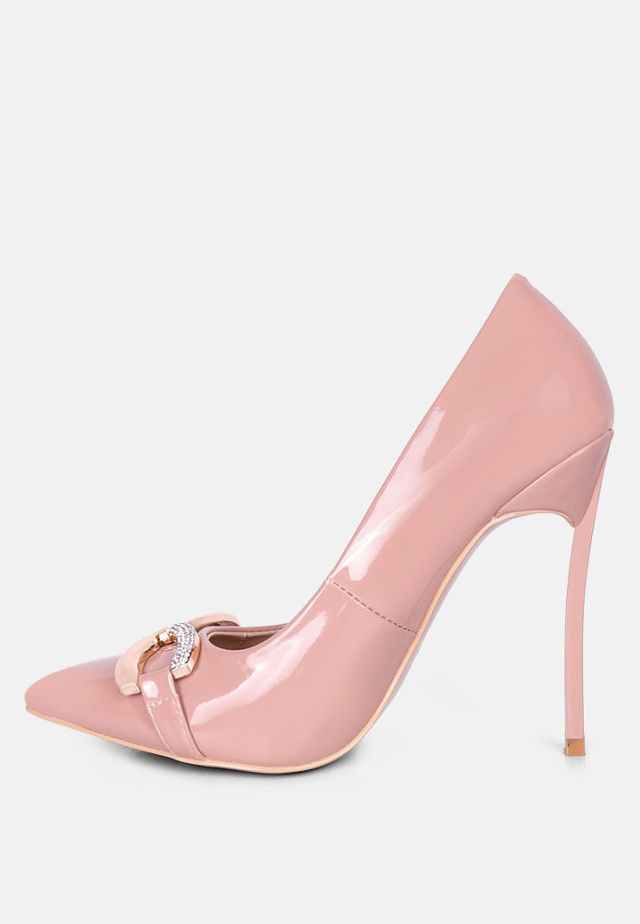 women buckle embellished stiletto pump shoes#color_blush
