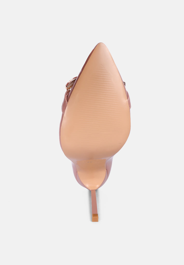 women buckle embellished stiletto pump shoes#color_blush