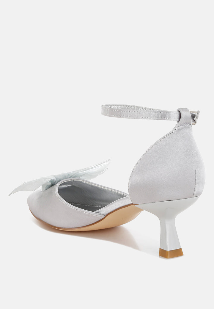 women bow detail satin sandals#color_silver