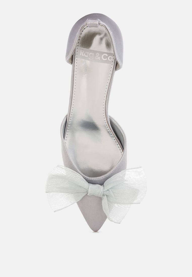 women bow detail satin sandals#color_silver