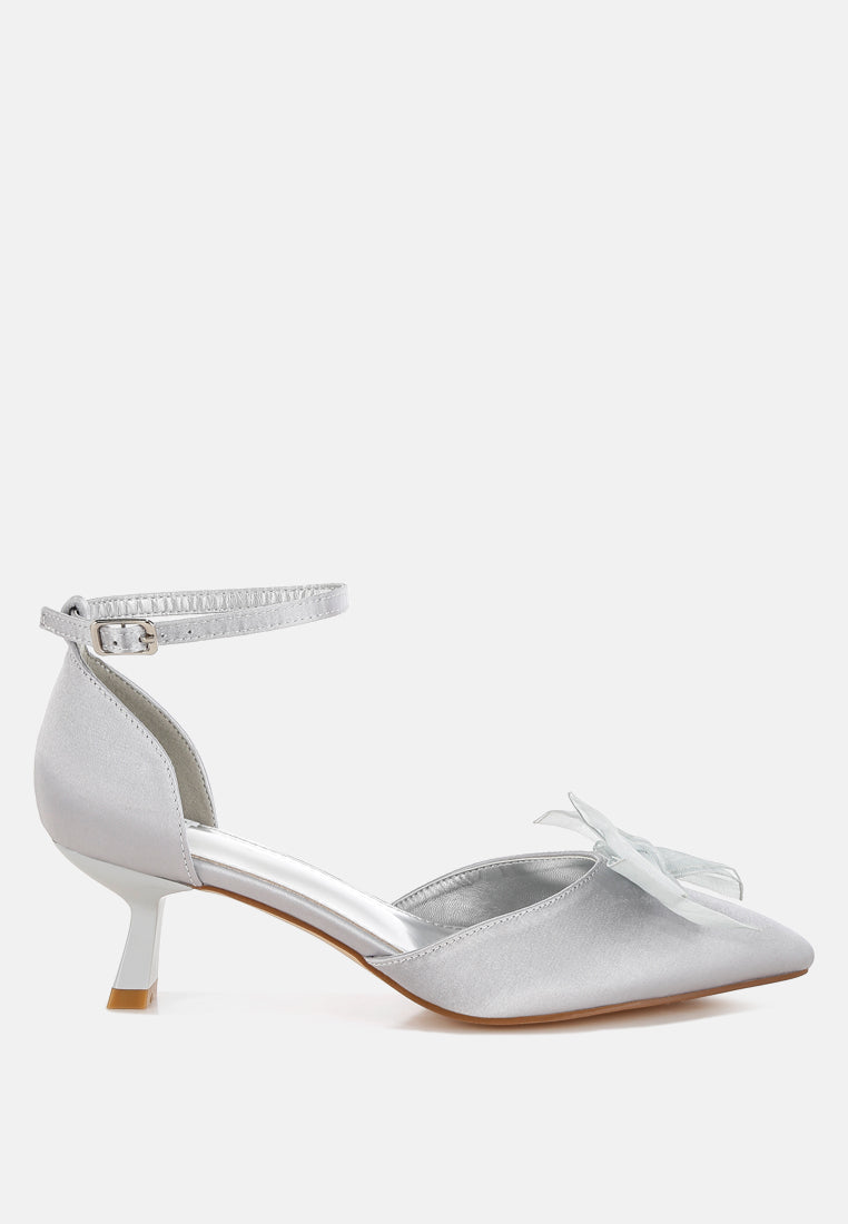 women bow detail satin sandals#color_silver