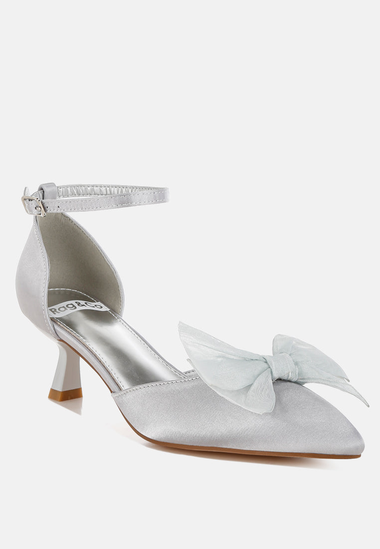 women bow detail satin sandals#color_silver