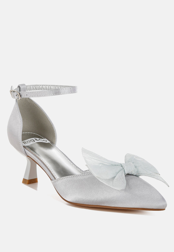 women bow detail satin sandals#color_silver