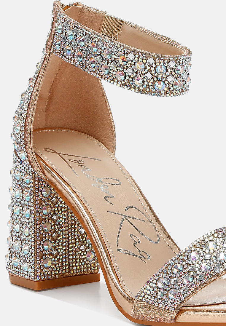 women rhinestones and sequins block sandals#color_rose-gold
