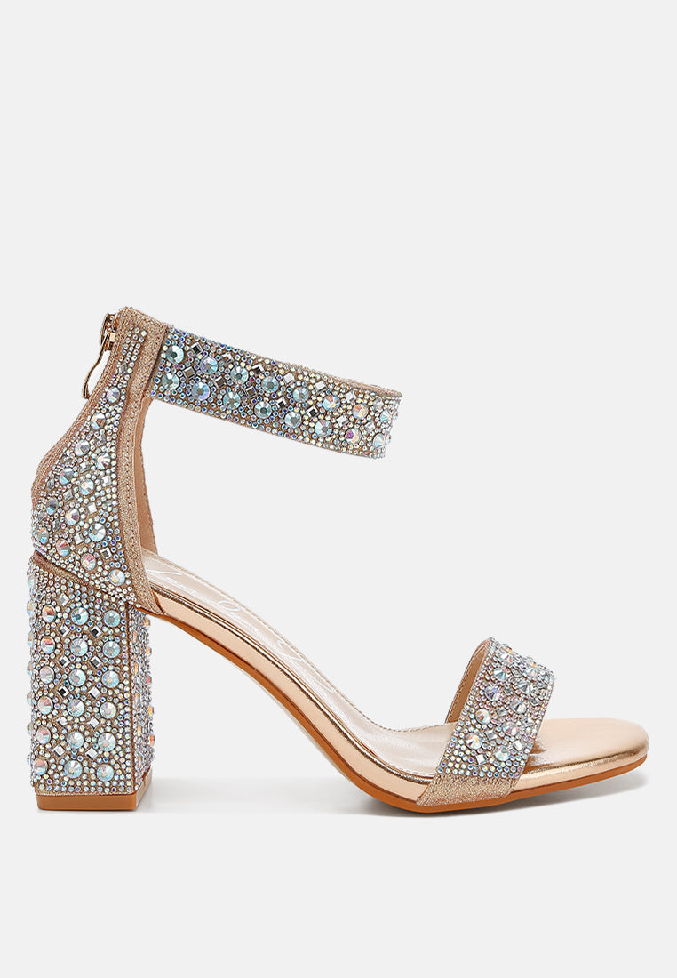 women rhinestones and sequins block sandals#color_rose-gold