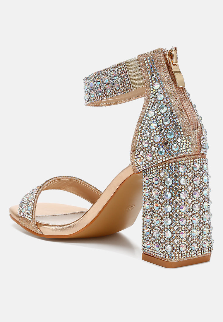 women rhinestones and sequins block sandals#color_rose-gold