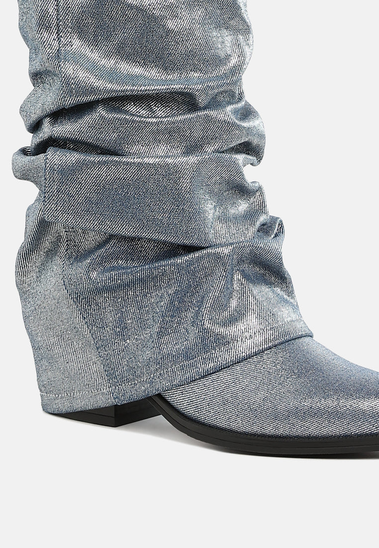 women fold-over slouchy denim boot#color_light-blue