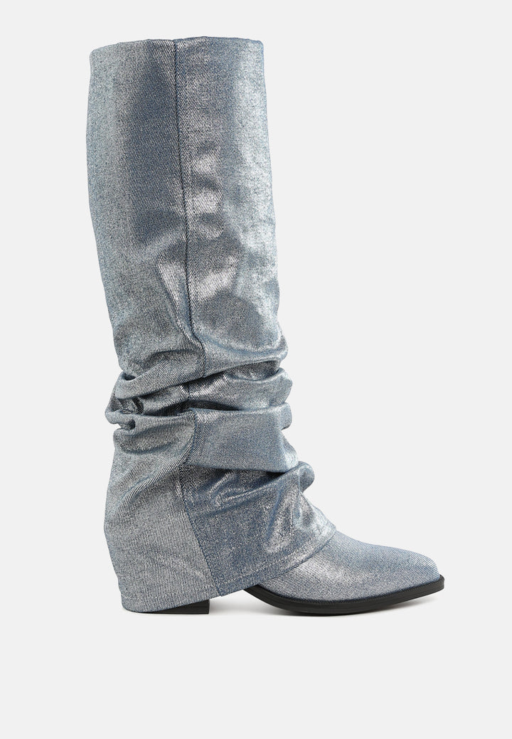 women fold-over slouchy denim boot#color_light-blue