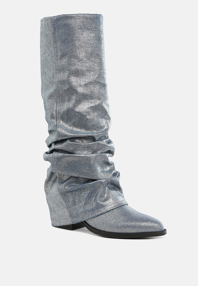 women fold-over slouchy denim boot#color_light-blue