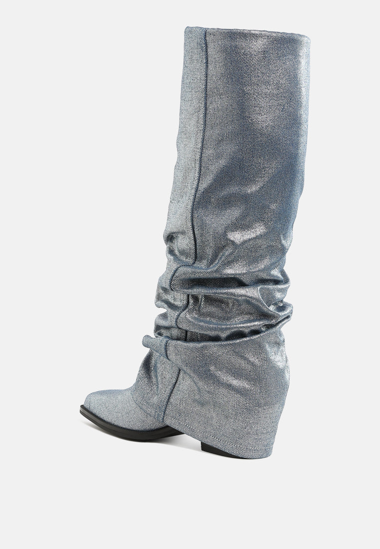 women fold-over slouchy denim boot#color_light-blue
