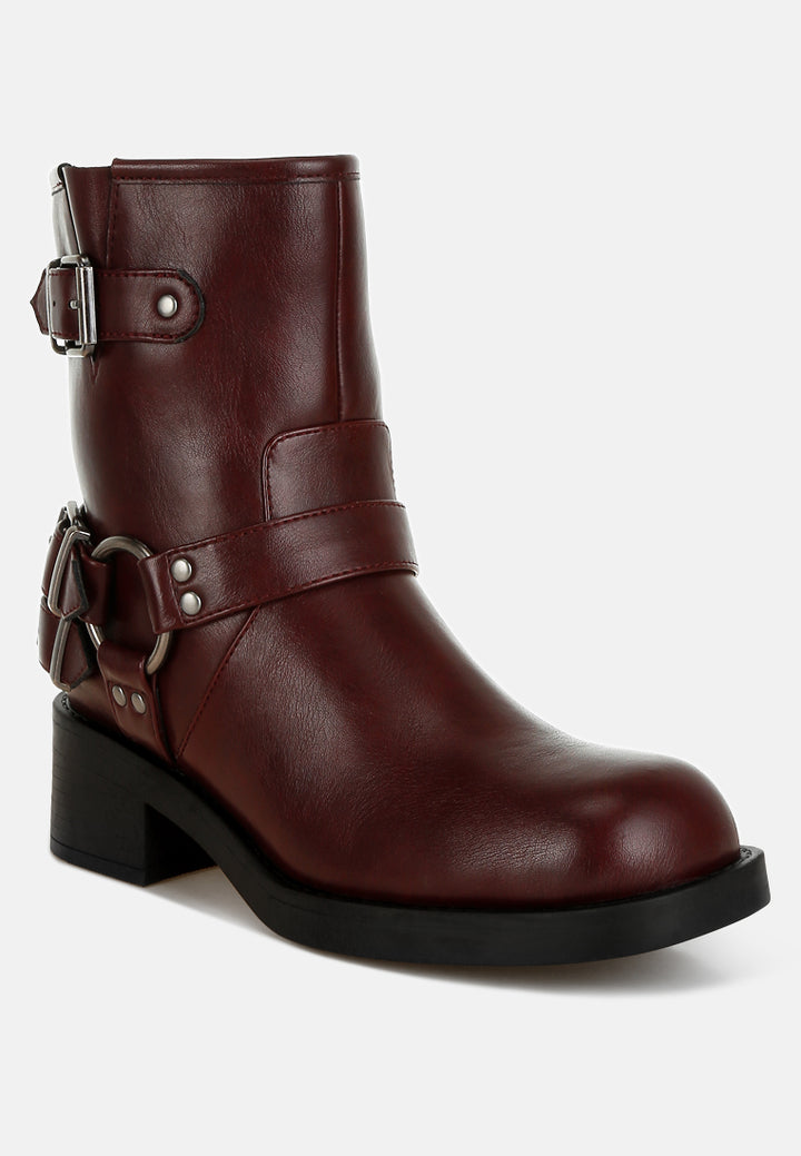 women harness detail biker boots#color_burgundy