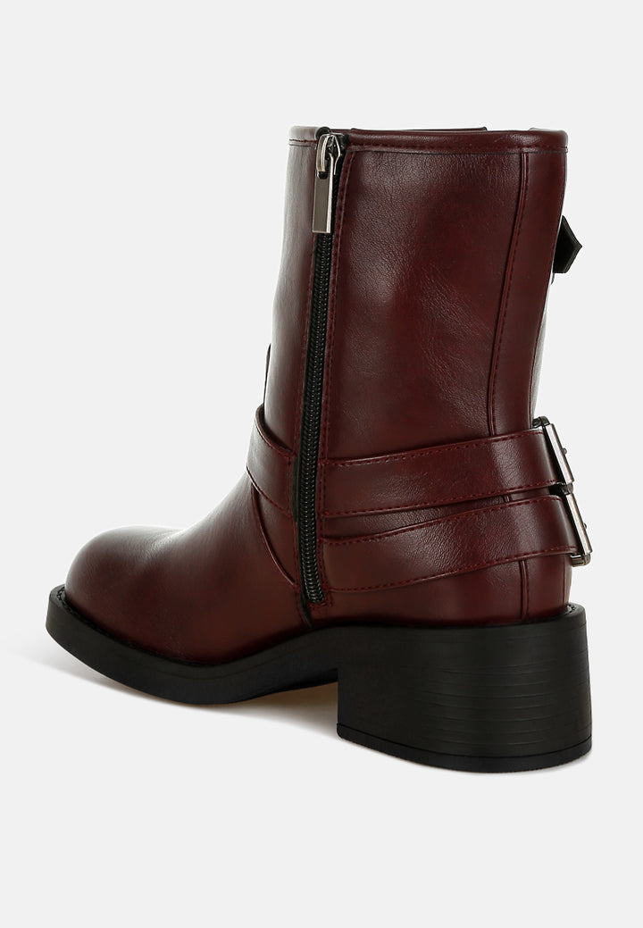 women harness detail biker boots#color_burgundy