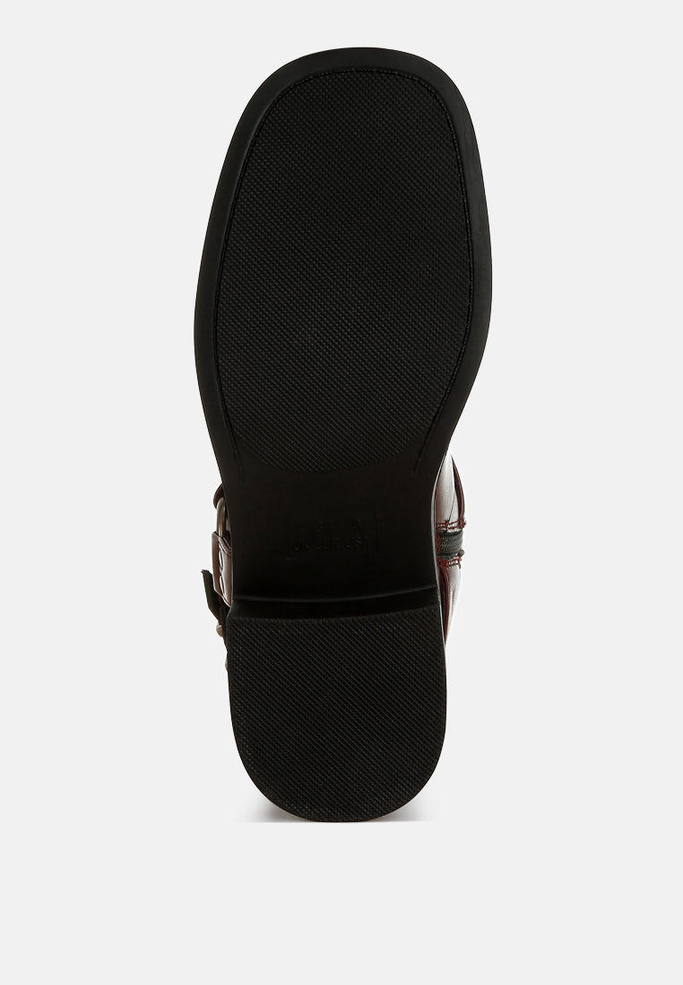 women harness detail biker boots#color_burgundy