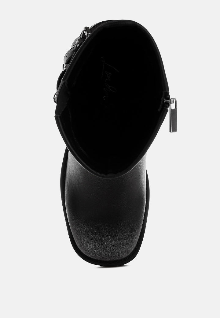 women harness detail biker boots#color_black