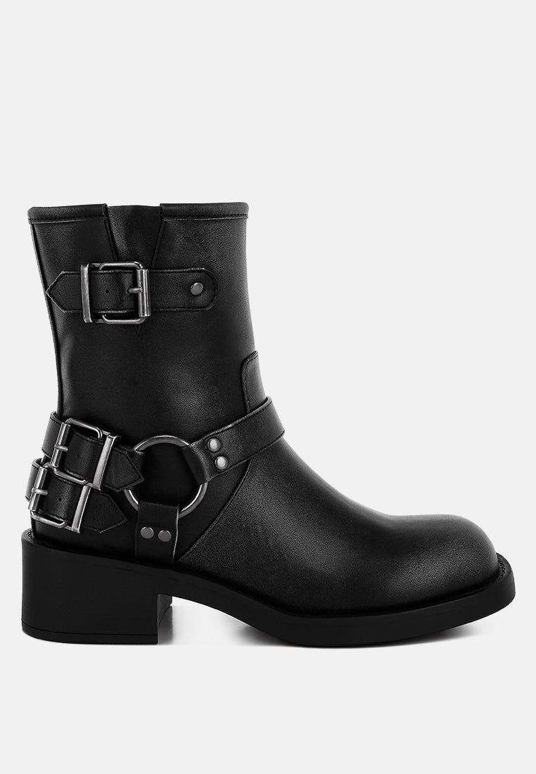 women harness detail biker boots#color_black