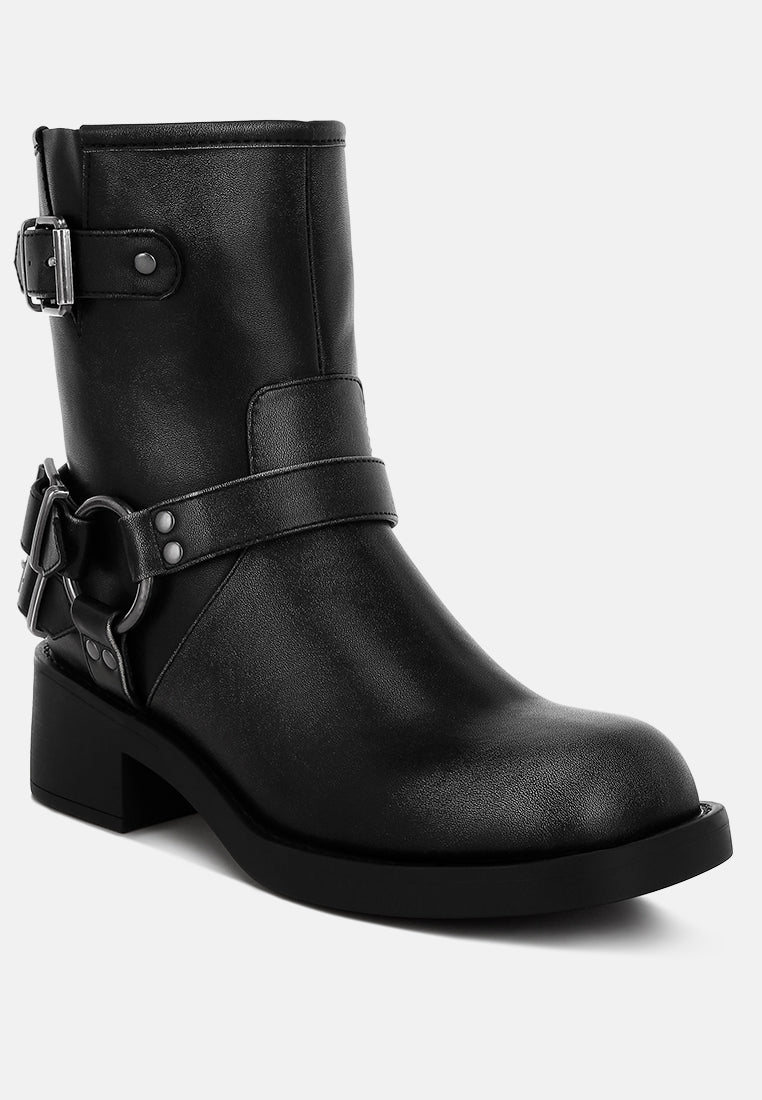 women harness detail biker boots#color_black