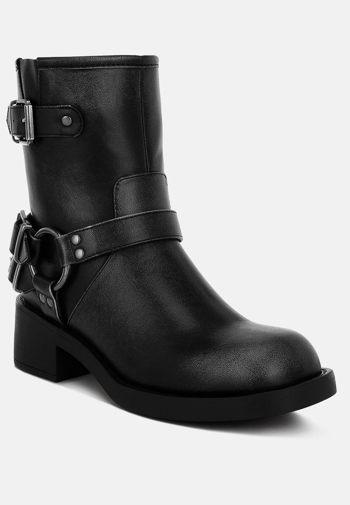 women harness detail biker boots#color_black