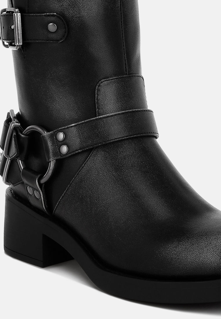 women harness detail biker boots#color_black