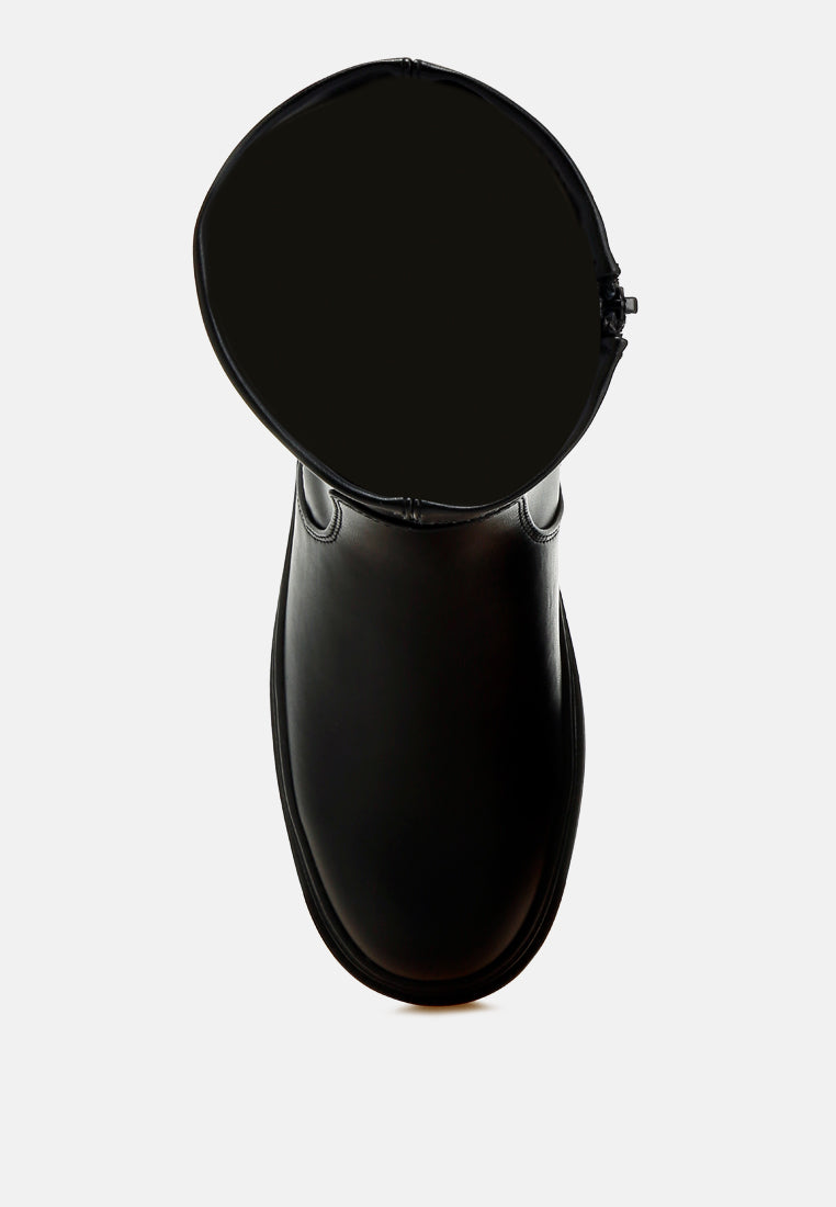 women chunky faux leather calf boots#color_black