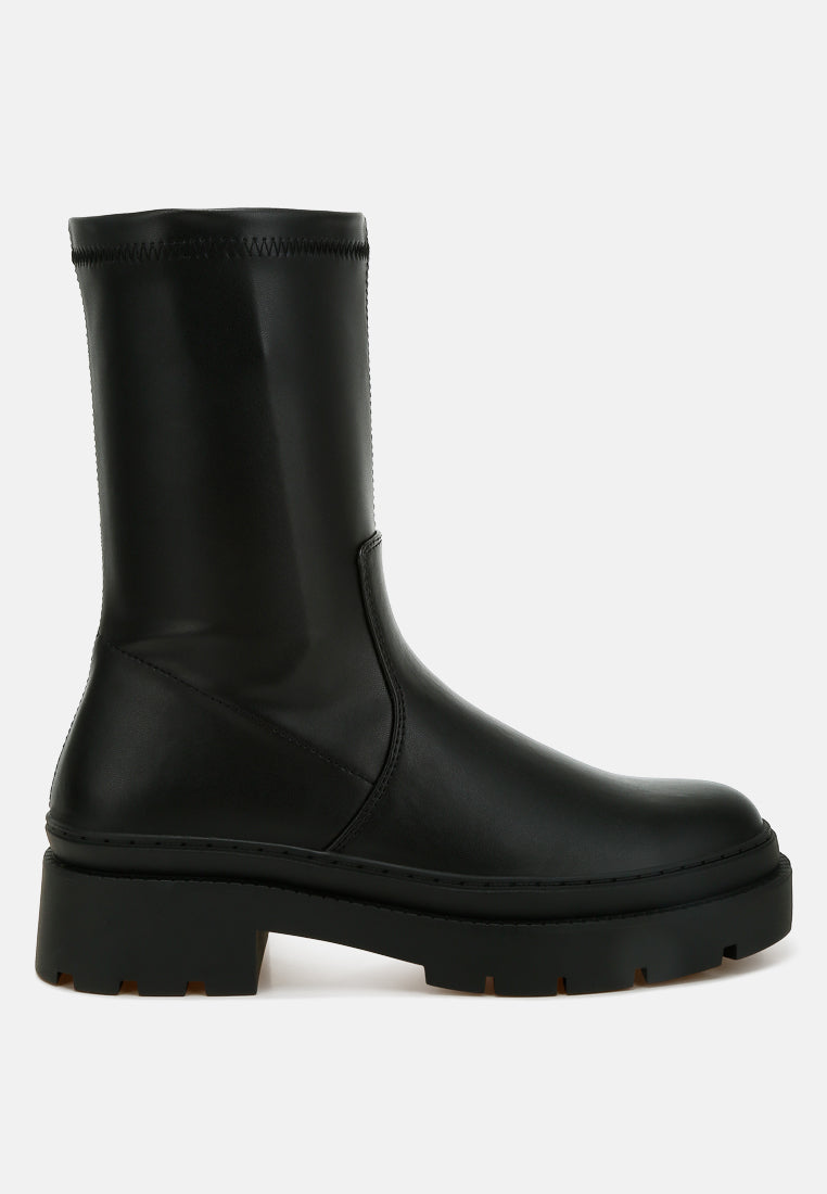 women chunky faux leather calf boots#color_black