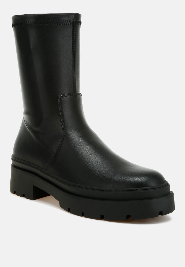 women chunky faux leather calf boots#color_black