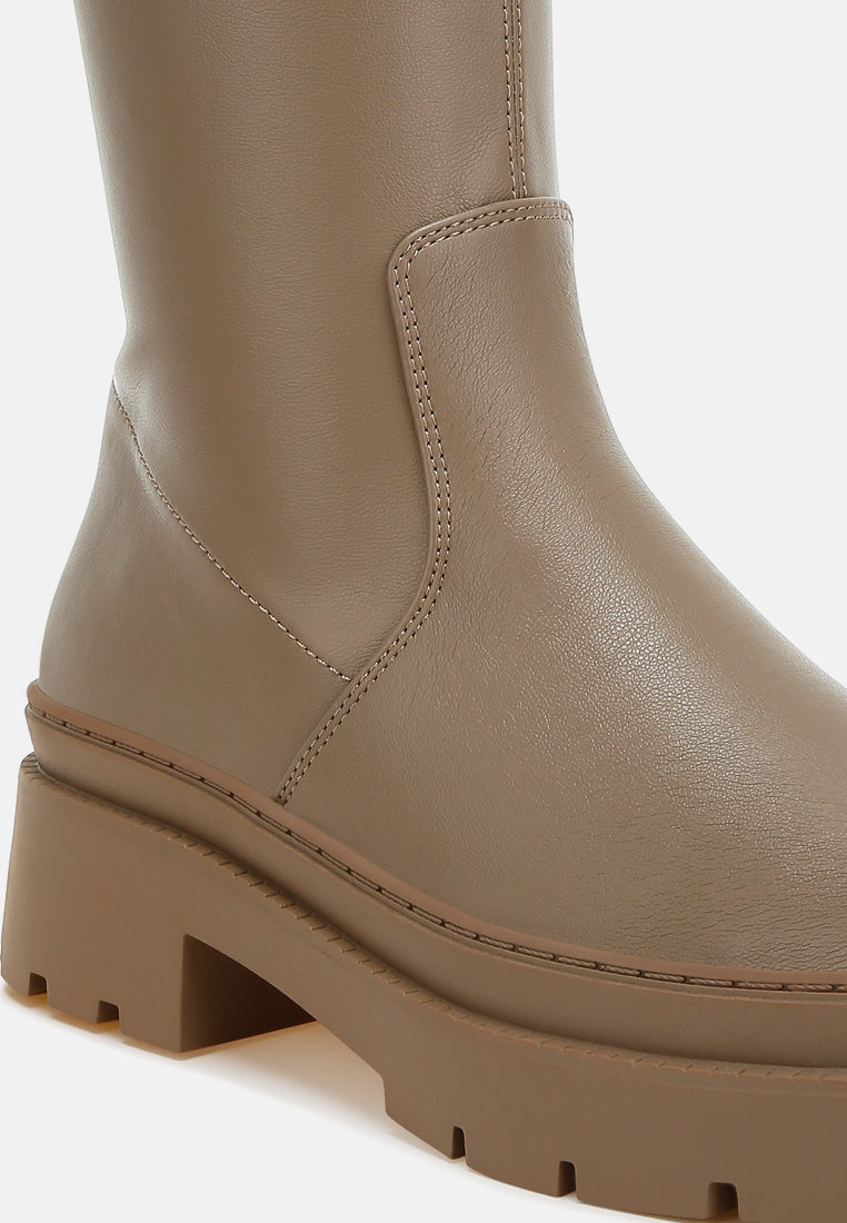 women chunky faux leather calf boots#color_taupe