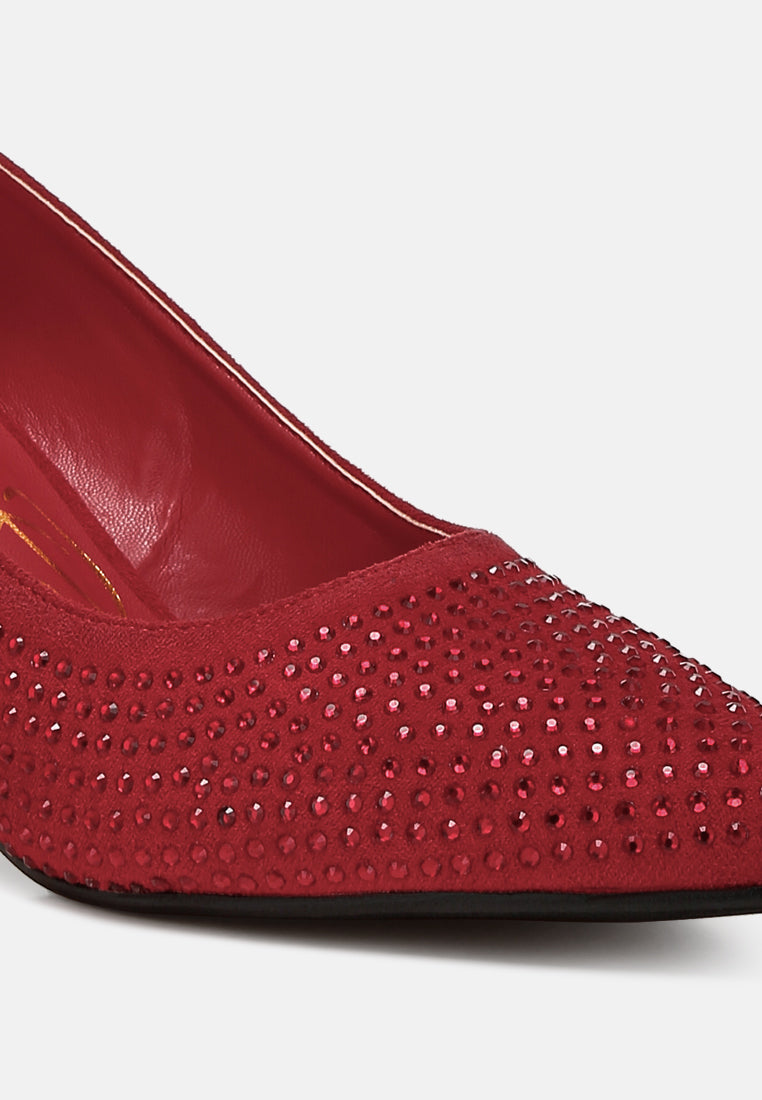 women rhinestones embellished pumps#color_red