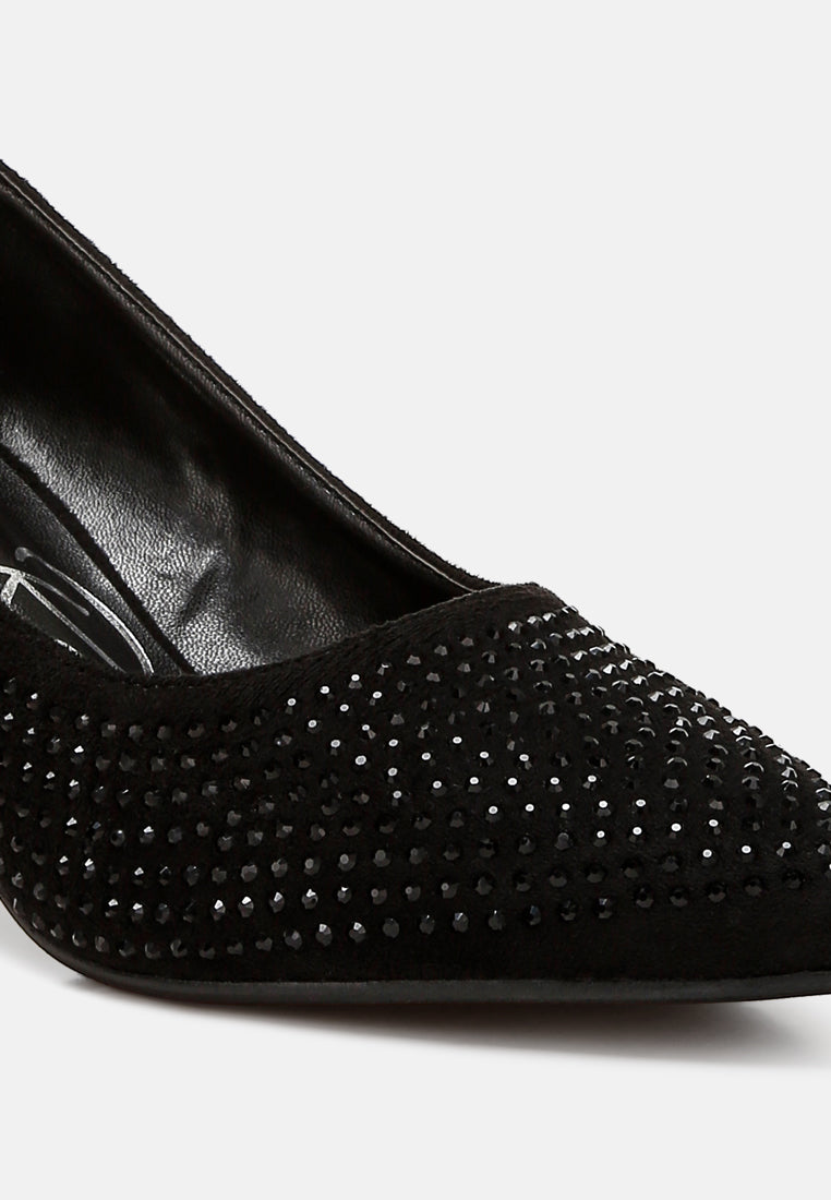 women rhinestones embellished pumps#color_black