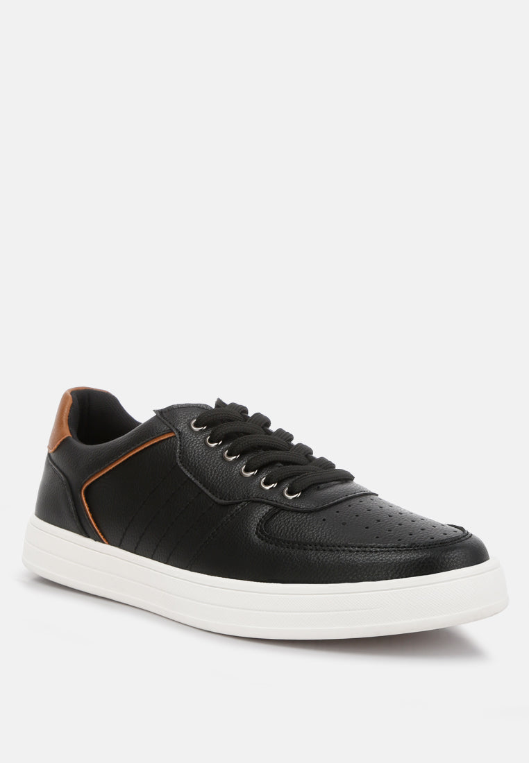 men's casual perforated detail sneakers#color_black