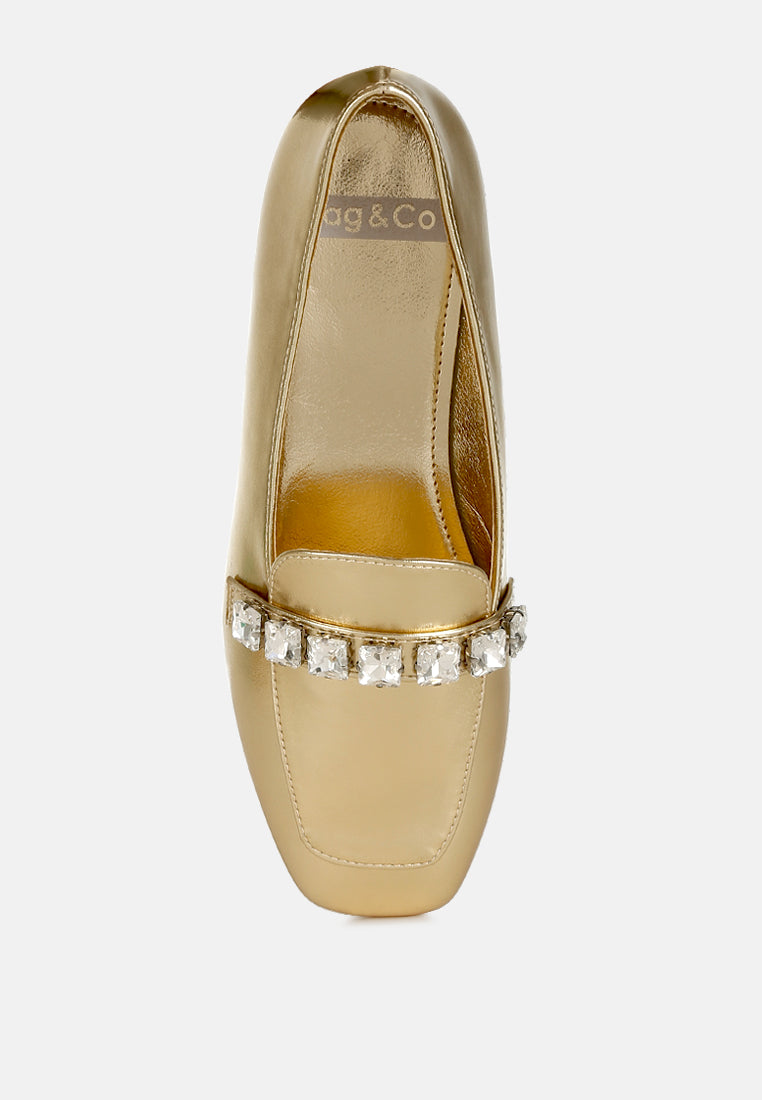 women diamante strap metallic loafers#color_gold