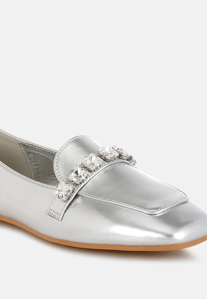 women diamante strap metallic loafers#color_silver